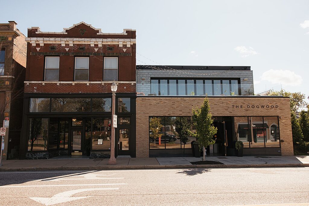 A street view of The Dogwood in the Grove, located on Manchester Avenue in St. Louis, Missouri.