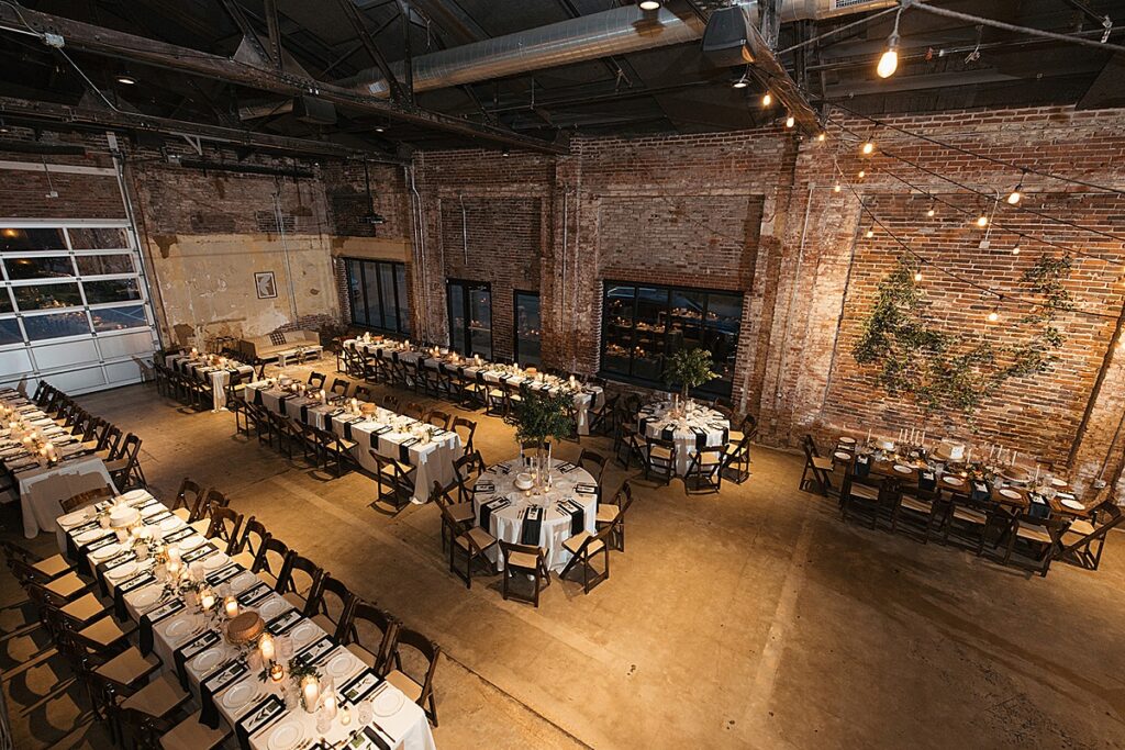 An aerial view of a reception at Wild Carrot in St. Louis, Missouri.